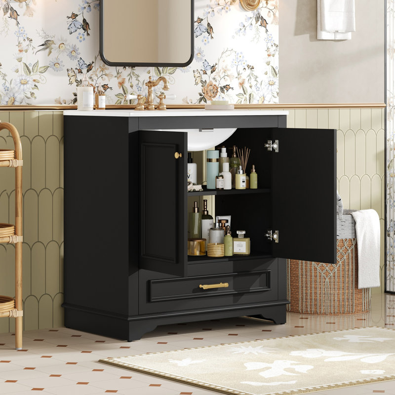 Meuble-lavabo 30 po avec lavabo en céramique, Noir