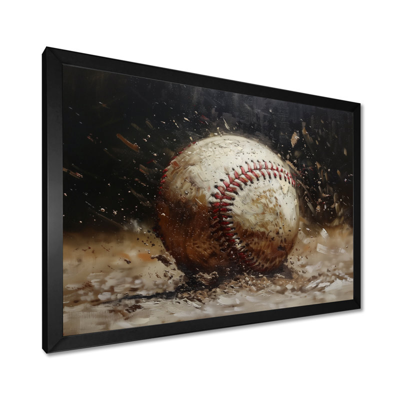 Baseball gros plan Home Run - décoration murale baseball sport, H 16 po x l 32 po x P 1 po, Toile encadrée noire simple