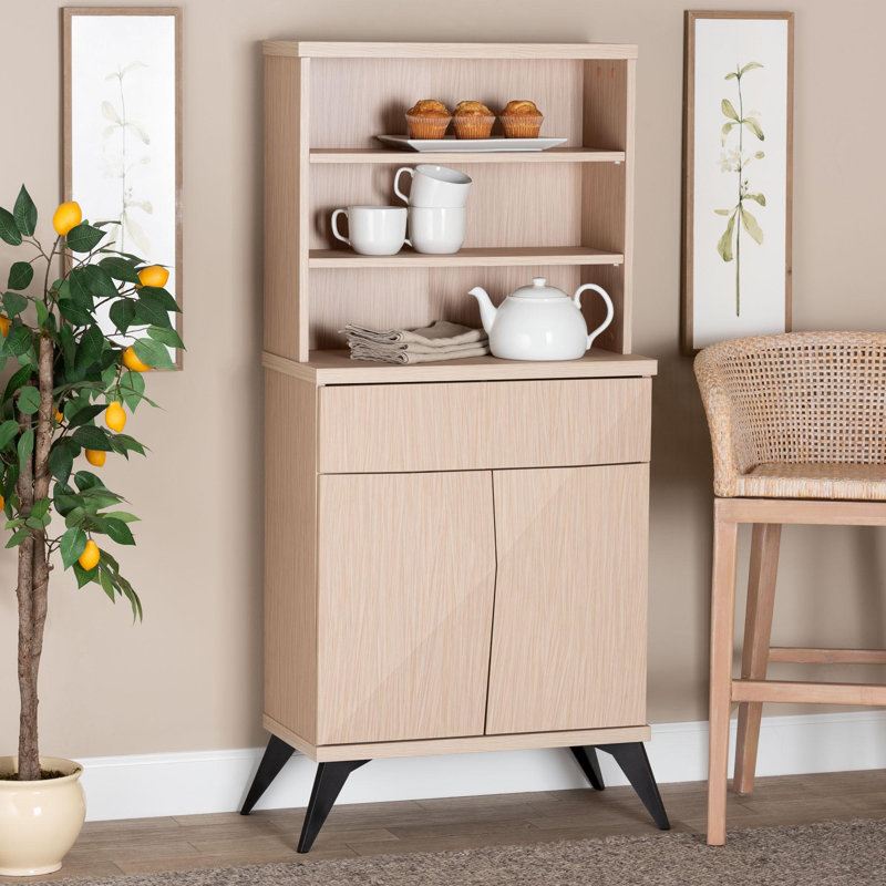 Armoire de cuisine en bois brun clair et noir Mid-Century