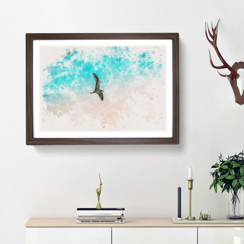 Soaring Seagulls - Picture Frame Graphic Art Print, 24cm H x 33cm W x 2cm D, Walnut Framed