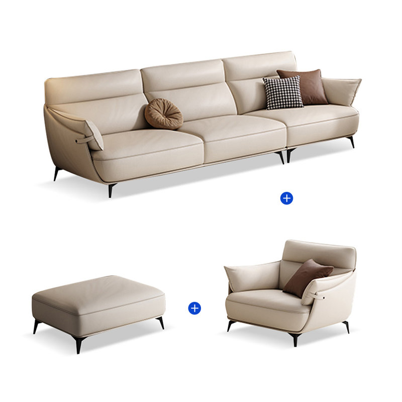 Creamy-white Genuine Leather 3 - Piece Living Room Set
