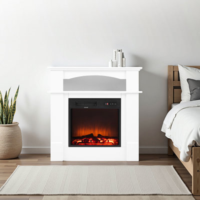 Poêle électrique 1500W 5120Btu, 33 pouces autoportant, flammes 3D réalistes, minuterie, télécommande, pour le salon, blanc avec protection contre la surchauffe, chambre à coucher,