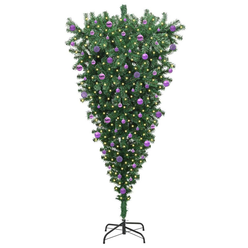 vidaXL Upside-down Artificial Pre-lit Christmas Tree with Ball Set, 6.89 ft
