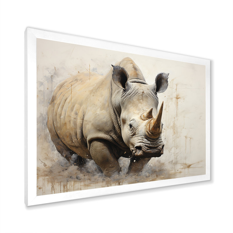 Puissant rhinocéros fort, Cadre simple blanc, H 30 po x l 40 po x P 1,5 po
