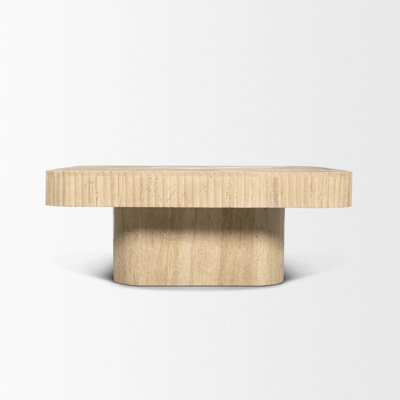 Tavora Ribbed Square Travertine Coffee Table