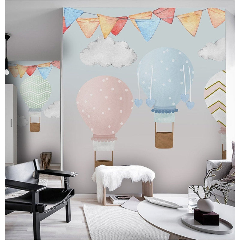 Papier peint amovible aquarelle avec ballons et drapeaux colorés, L 98,04 po x l 150 po