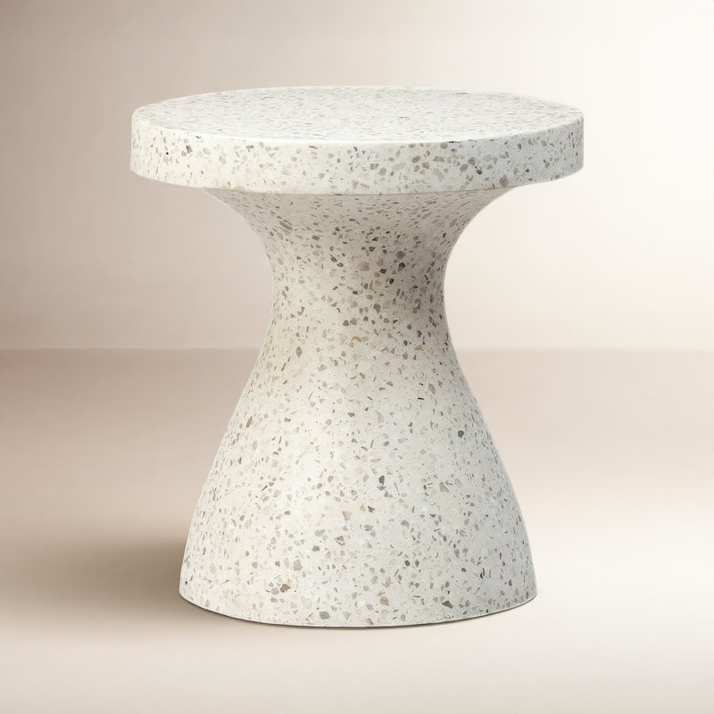 Savitri 16" Diameter Terrazzo Side Table, White