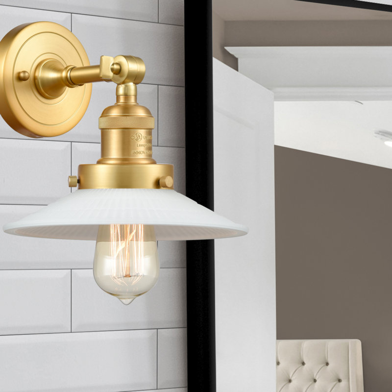 Miramontes Dimmable Bath Sconce, 6 Watt Vinage LED Bulb, Clear Halophane, Satin Gold