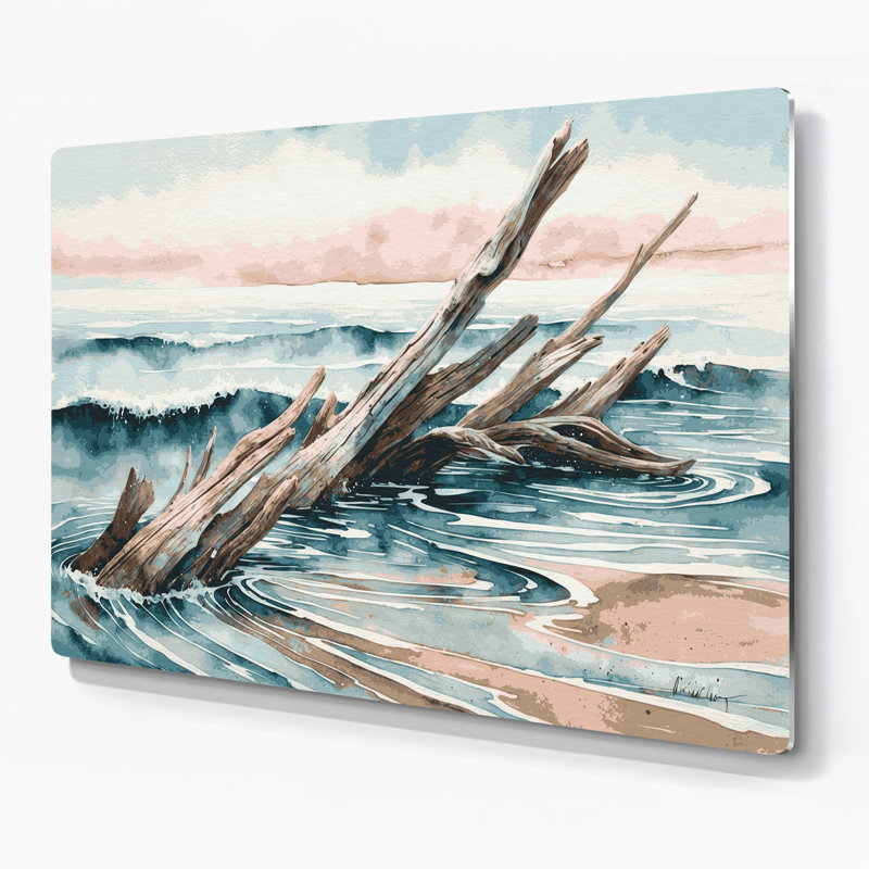 Art mural gris en métal Coastal Beach, H 11 po x l 14 po