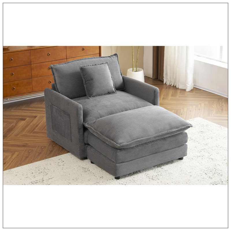 Fauteuil en velours côtelé avec repose-pieds 41,3 po, Velours côtelé gris foncé