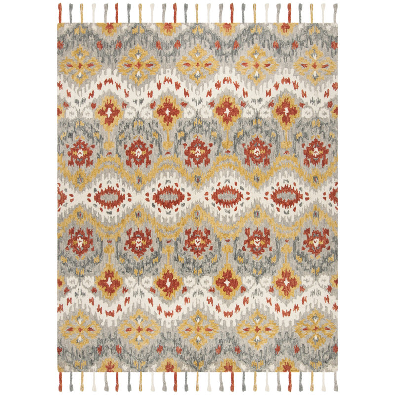Niederanven Hand Hooked Wool Ikat Rug, Rectangle 8' x 10'