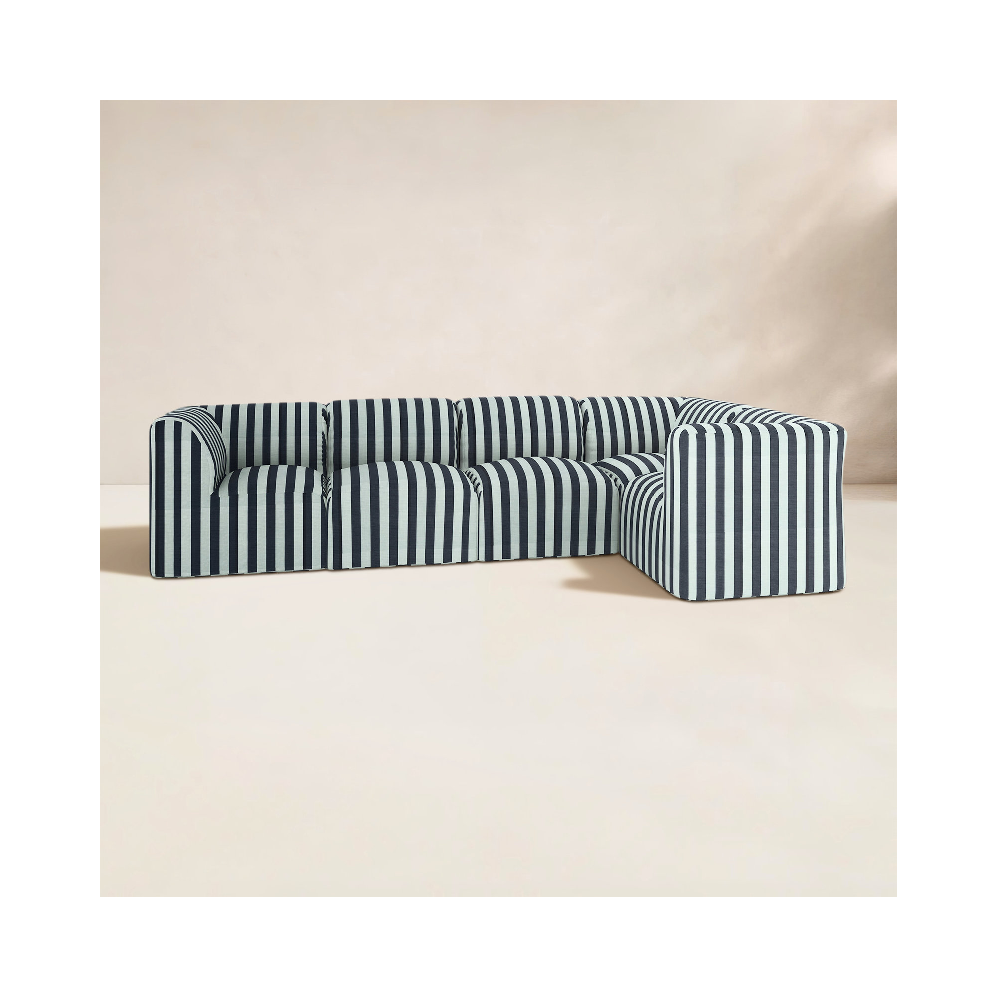 Praia 124" Sunbrella® Modular Outdoor Sofa, Expressive Mist Striped Sunbrella®