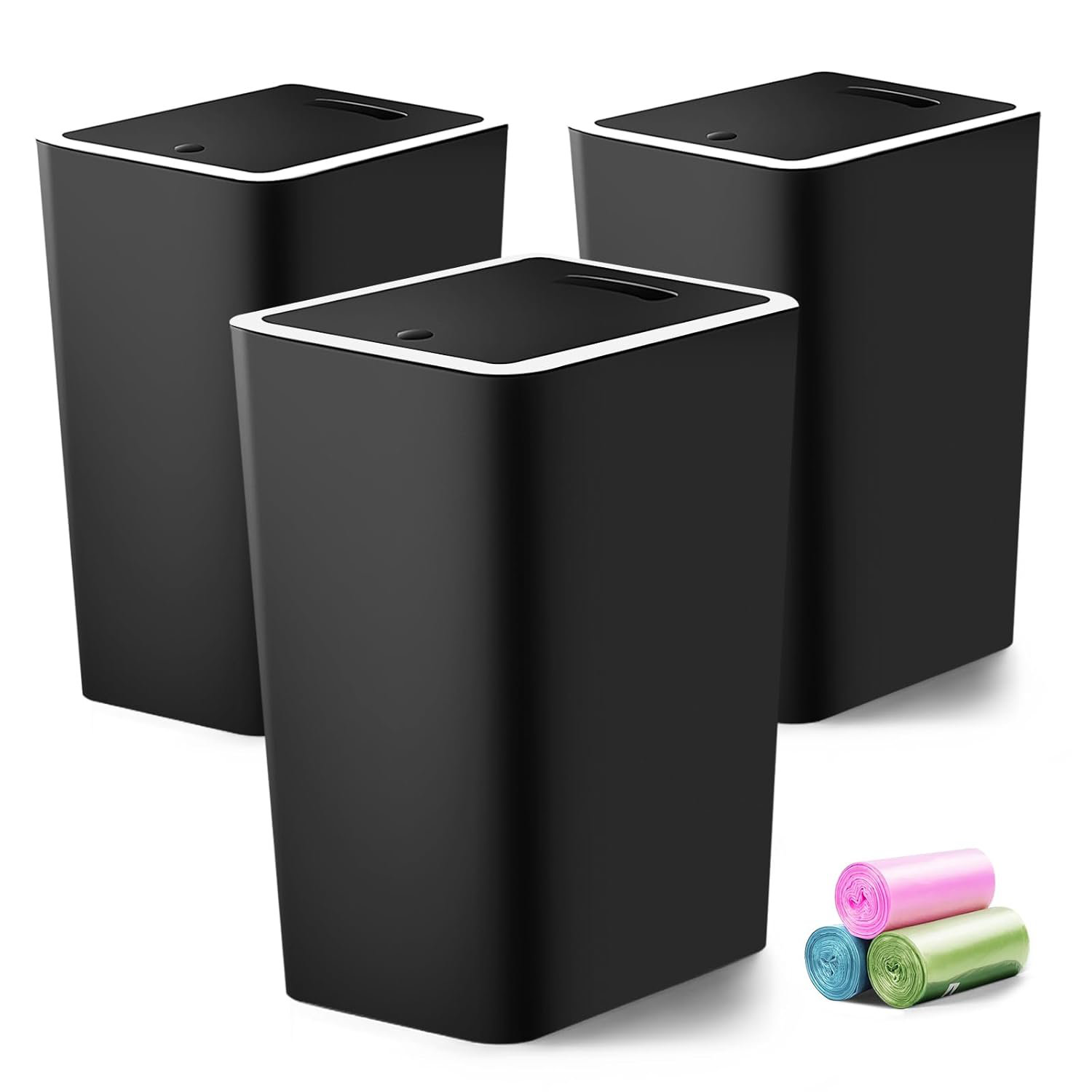 KALVOO 3 Pack 4 Gallons Bathroom Garbage Can With Lid Press-Top ...