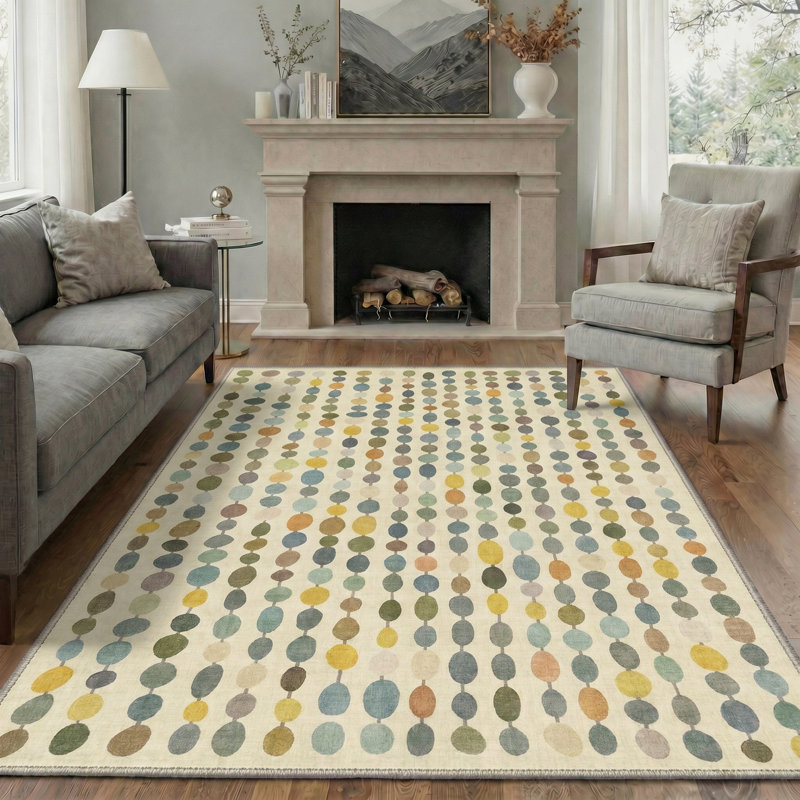 Aamir Evoque Modern Machine Washable Beige Indoor Area Rug with Non-Slip Backing, Rectangle 6' x 9', Beige/Yellow/Green