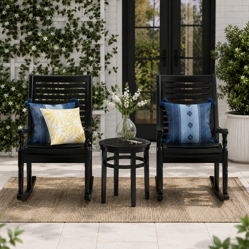 Arbor Round Classic Indoor/Outdoor Adirondack Side Table, Solid Acacia Wood Black End Table, Small Indoor Outdoor Side Table for Living Room, Patio, Balcony