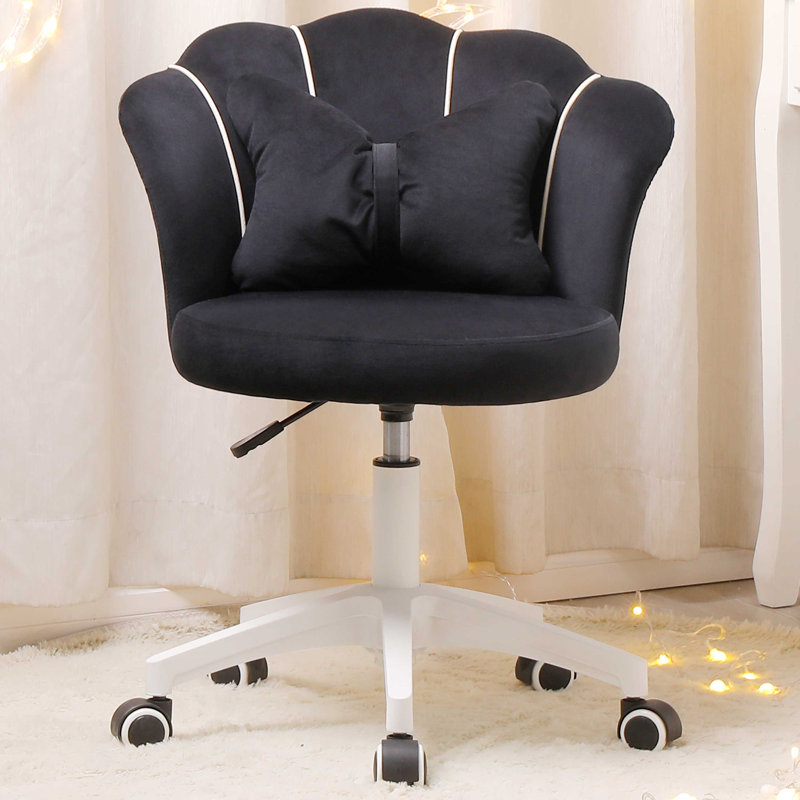 Chaise de travail en velours Edwardo, Noir, Blanc