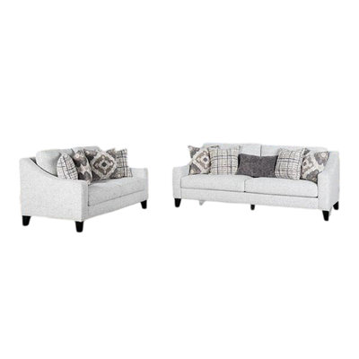 Riana 2Pc Sofa And Loveseat Set, 9 Accent Pillows, Modern White, Black