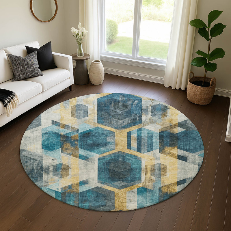 Tapis géométrique Varroville AMF1722 lavable à la machine de qualité supérieure, Rond 8 pi