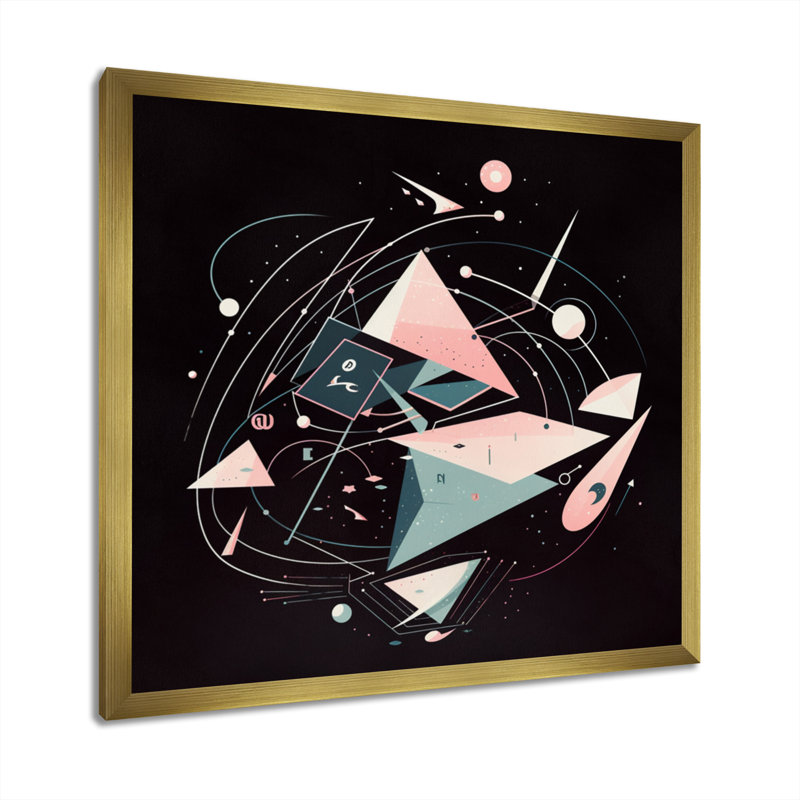 «Mid Century Minimalistic approche» sur toile, H 16 po x l 16 po x P 1 po, Encadrement doré