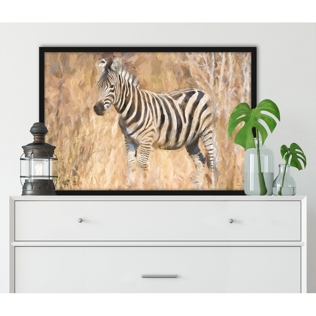 Gerahmtes Poster Anmutiges Zebra in Savanne