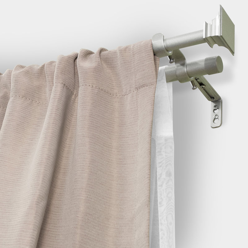 3/4" & 5/8" Drapery Double Curtain Rod Set with End Cap finials_Silver, 3.1" H x 40.7" W x 3.9" D