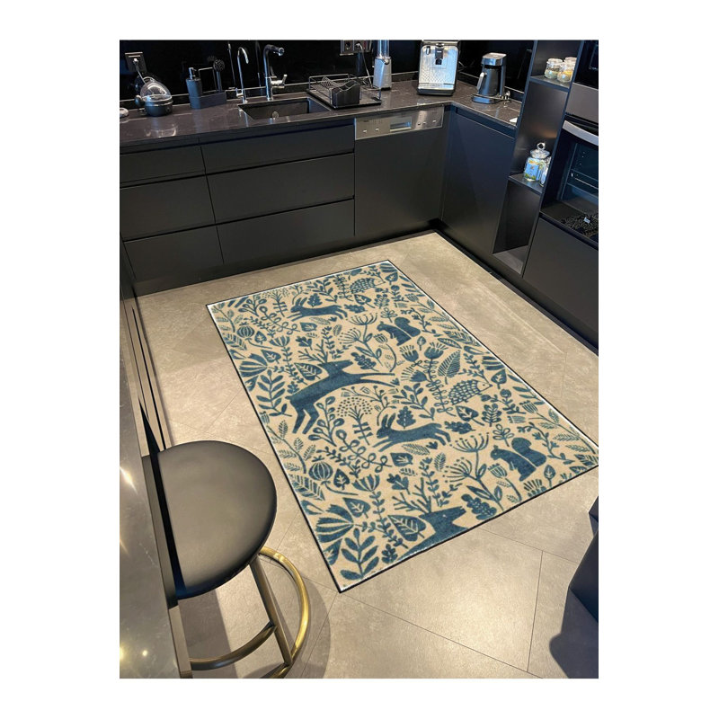 Tapis crème tissé crème à motif tissé lavable à la machine, Sous-tapis carré 3 pi 3 po inclus