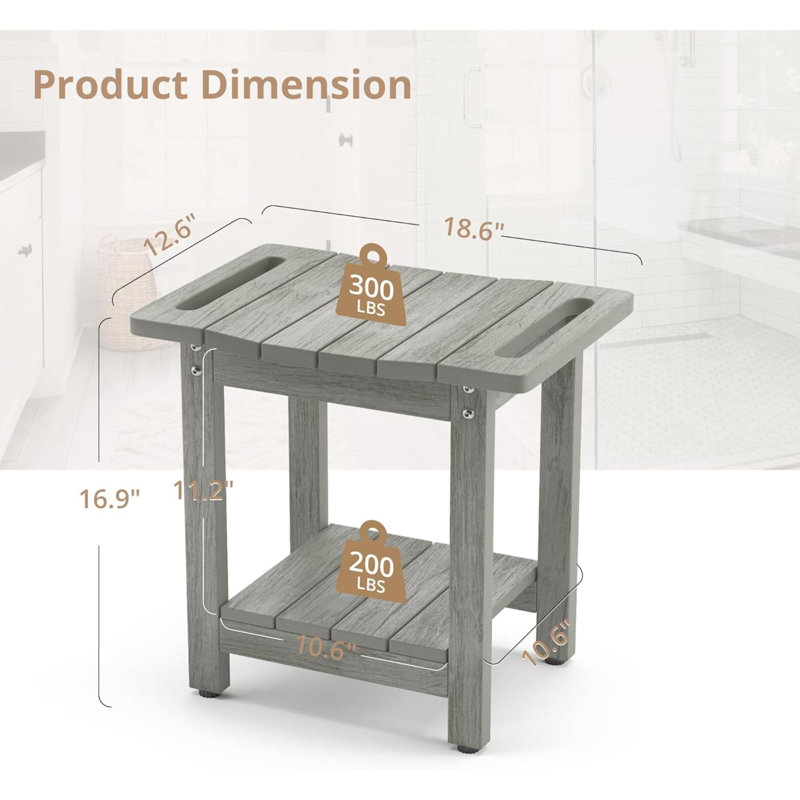 Noranda Solid Wood Accent Stool, Gray