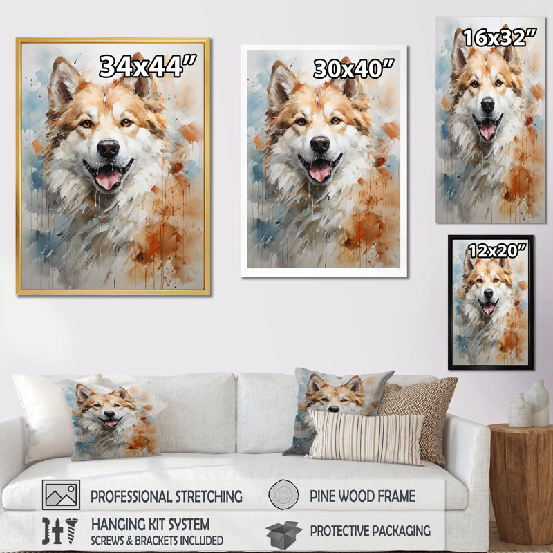 Dog Akita Affection sur toile, H 44 po x l 34 po x P 1,5 po, Cadre flottant doré