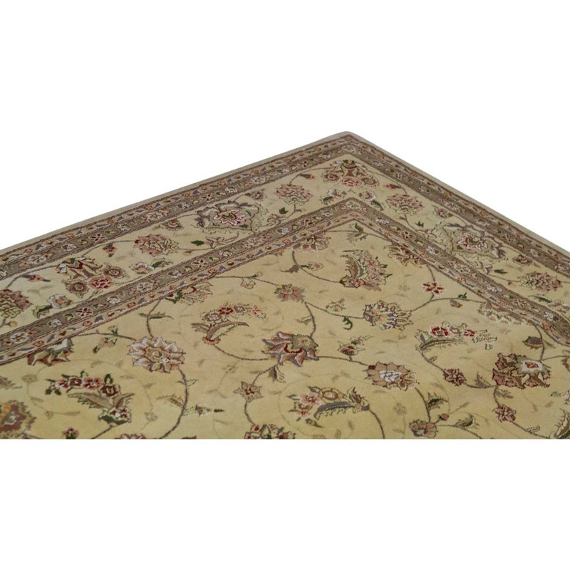 Tapis ivoire / brun / beige noué à la main de haute qualité