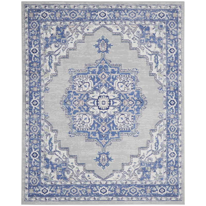 Tapis oriental bleu / ivoire Comptche, Rectangle 8 pi 4 po x 11 pi 6 po