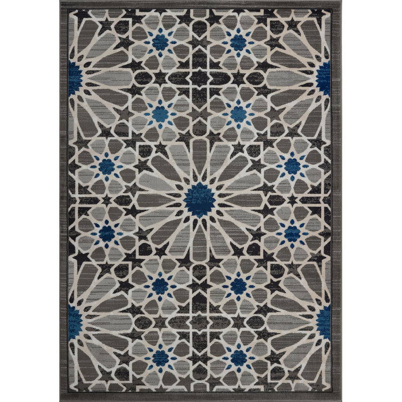 Tapis gris à motif géométrique Volkman, 7 pi 8 po x 10 pi 5 po