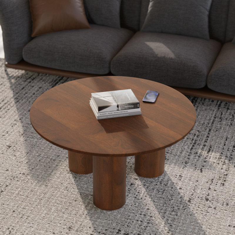 Solid Wood 36-inch Round Modern Coffee Table – Natural or Walnut Finish, Wood Coffee Table for Living Room, Easy Assembly