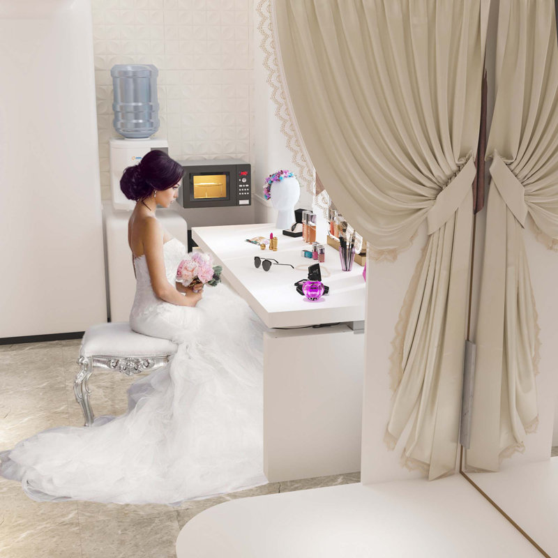 70.9" Wide Electric Lift Vanity Table With Push Buttons And Drawer