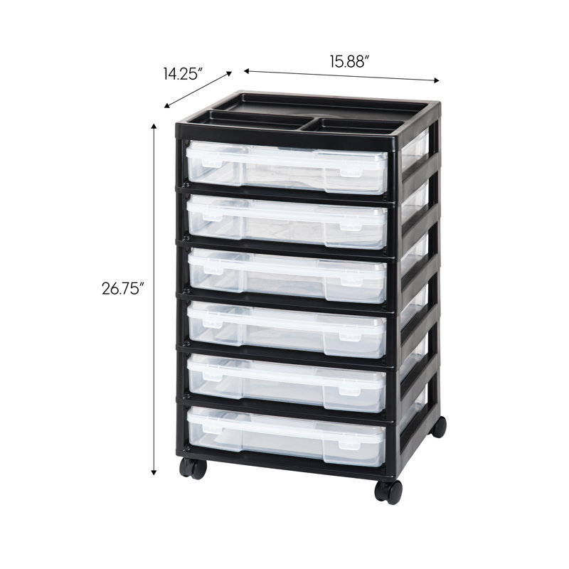 Black 5-Drawer Plastic Scrapbook Storage Cart with Organizer Top