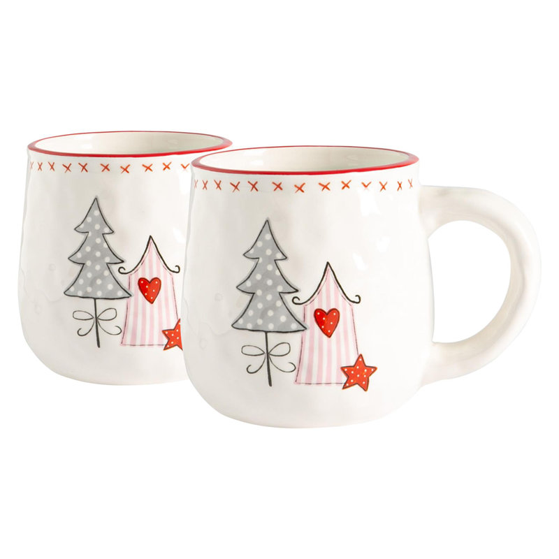 Nicola Spring - Patchwork Christmas Coffee Mugs - 475ml - White, 2