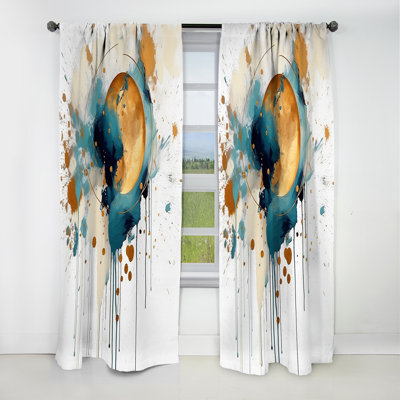 Teal Adn Gold Elegance I - Abstract Minimalism Curtain - Velvet Blackout Abstract Curtain - 1 Panels