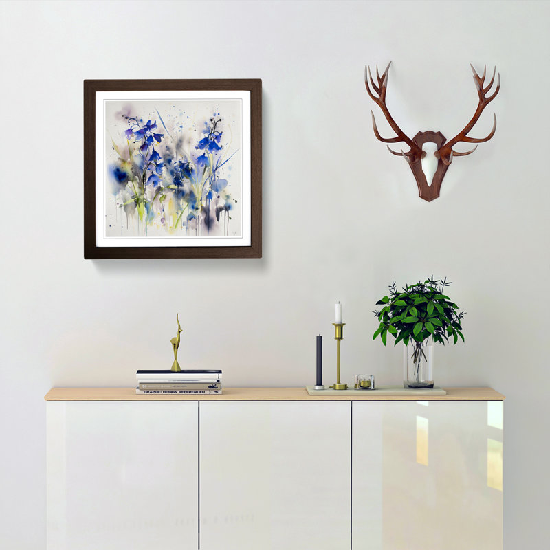 Bluebell Gestural Art - Framed Print, Walnut