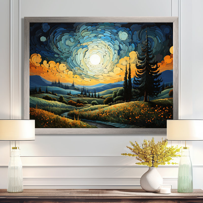 «Vangogh The Swaying Cypress III», art mural sur toile Vangogh, H 24 po x l 32 po x P 1 po, Cadre flottant brun