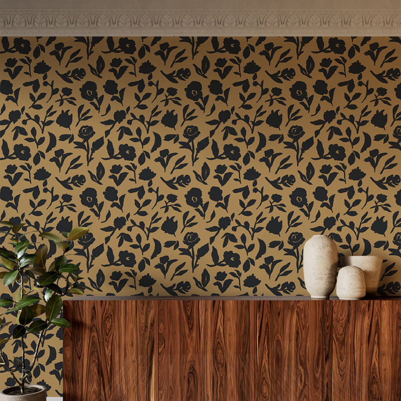 Dancing Pansy Peel and Stick Wallpaper by She She, Camel, 28 sq. ft.