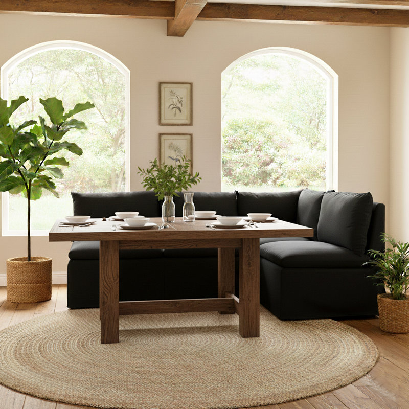 Crampton 3 - Piece Performance Fabric Down Fill Slipcover Dining Banquette, Black Linen Blend