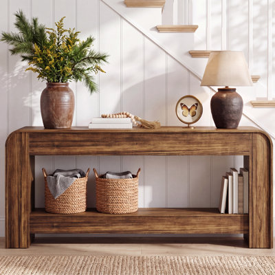 Console de 78,74 po de long avec rangement ouvert, canapé rustique pour entrée, salon, chêne naturel