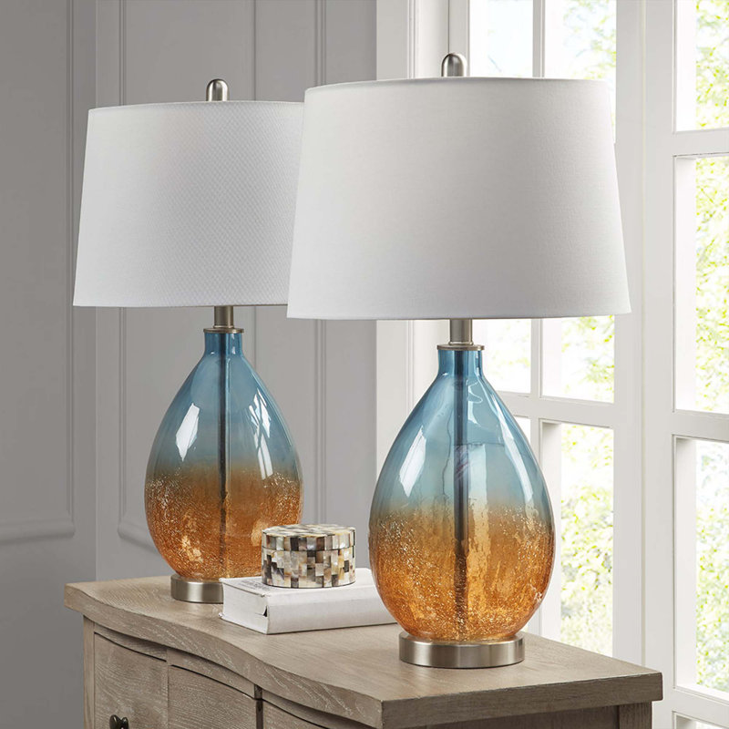 Lampe de table en verre Cortina Ombre, ensemble de 2, Bleu, Blanc