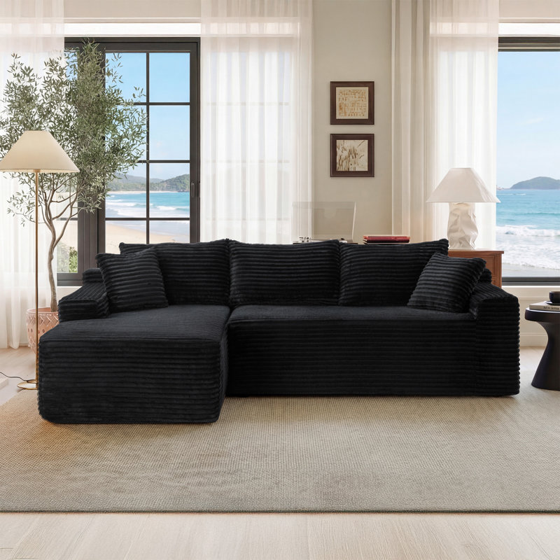 Canapé modulaire à compression profonde, forme de L en velours côtelé pour la maison