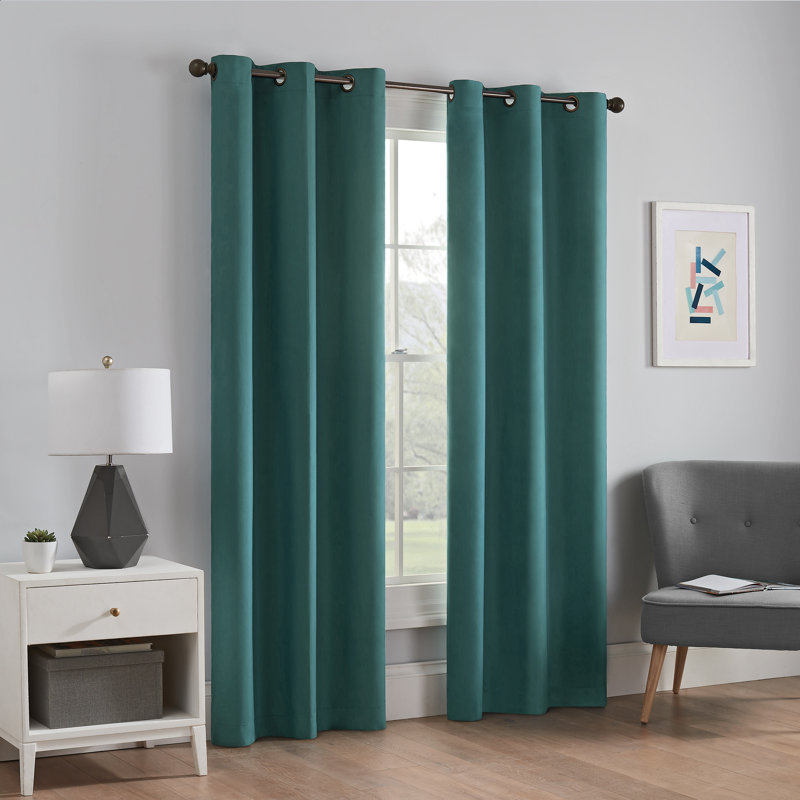 Microfiber Polyester Blackout Curtain Single Panel, Peacock, 42" W x 95" L