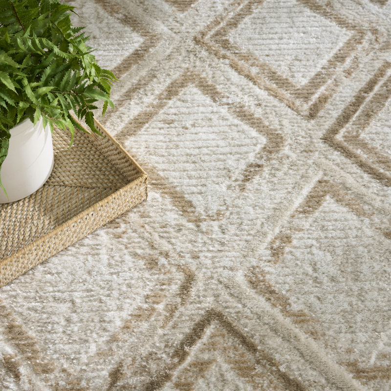 Leuchte 7'10" x 9'10" Ivory Taupe Modern Indoor Rug, Rectangle 7'10" x 9'10"