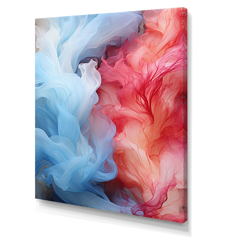 Encre liquide en rouge et bleu, Toile tendue, H 32 po x l 16 po x P 1 po