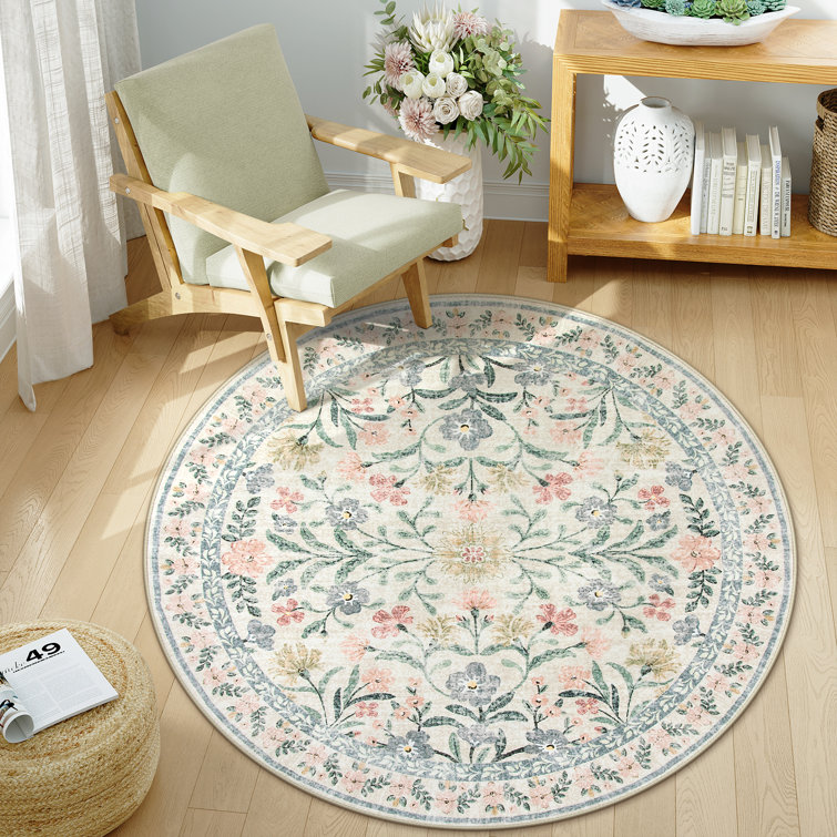 Kaldi Oriental Botanical Floral Machine Washable Area Rug with Non-Slip Backing for Living Room, Dining Room, Bedroom
