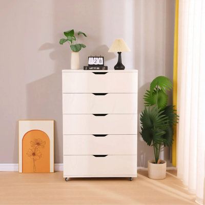 Commode 5 tiroirs avec roulettes - Armoire de rangement moderne