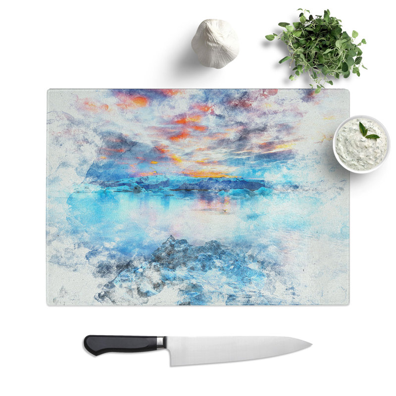 Tempered Glass Iceland View Chopping Board, 28.5 cm x 39 cm