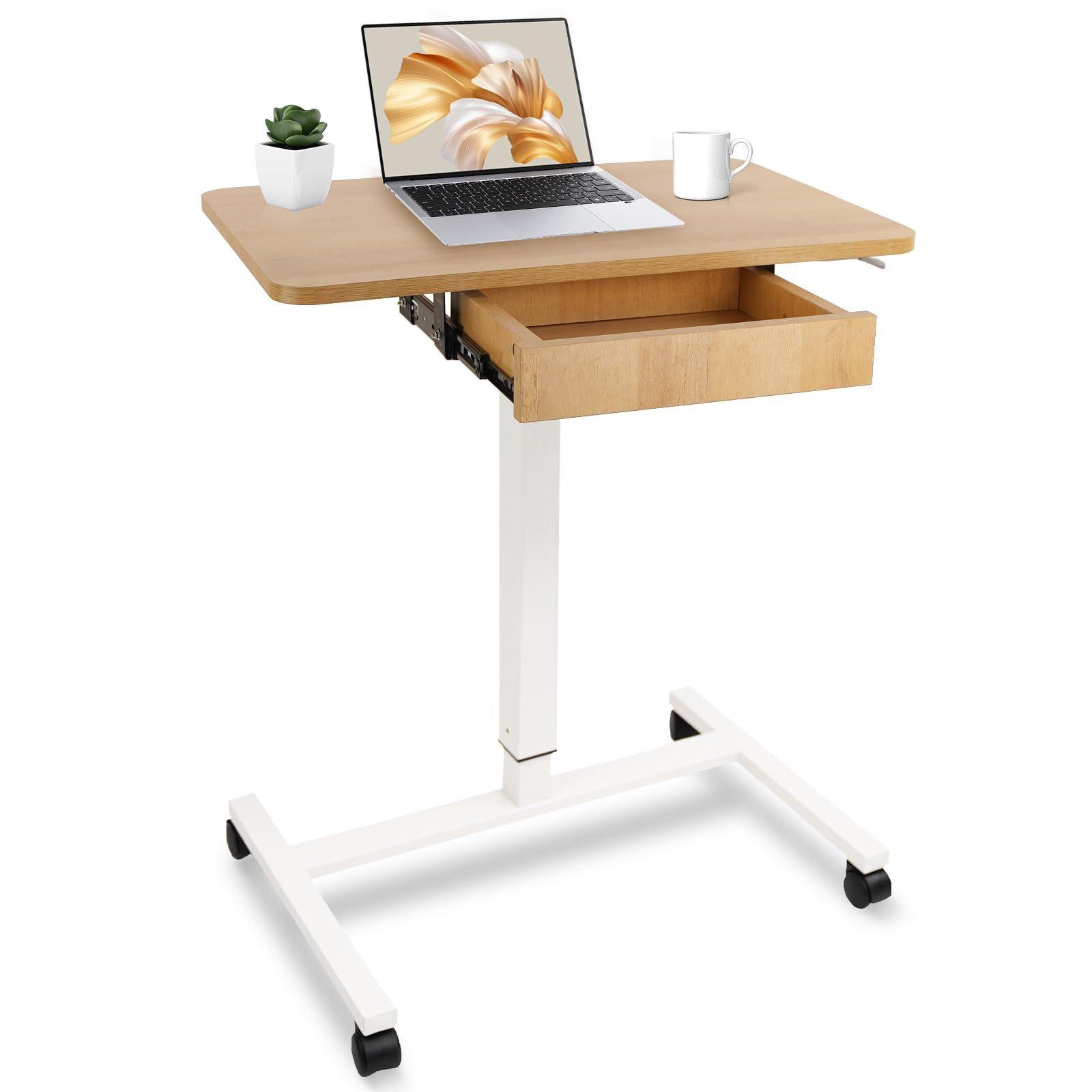 BBCPC Mobile Height Adjustable Laptop Desk with Lockable Wheels, Drawer ...